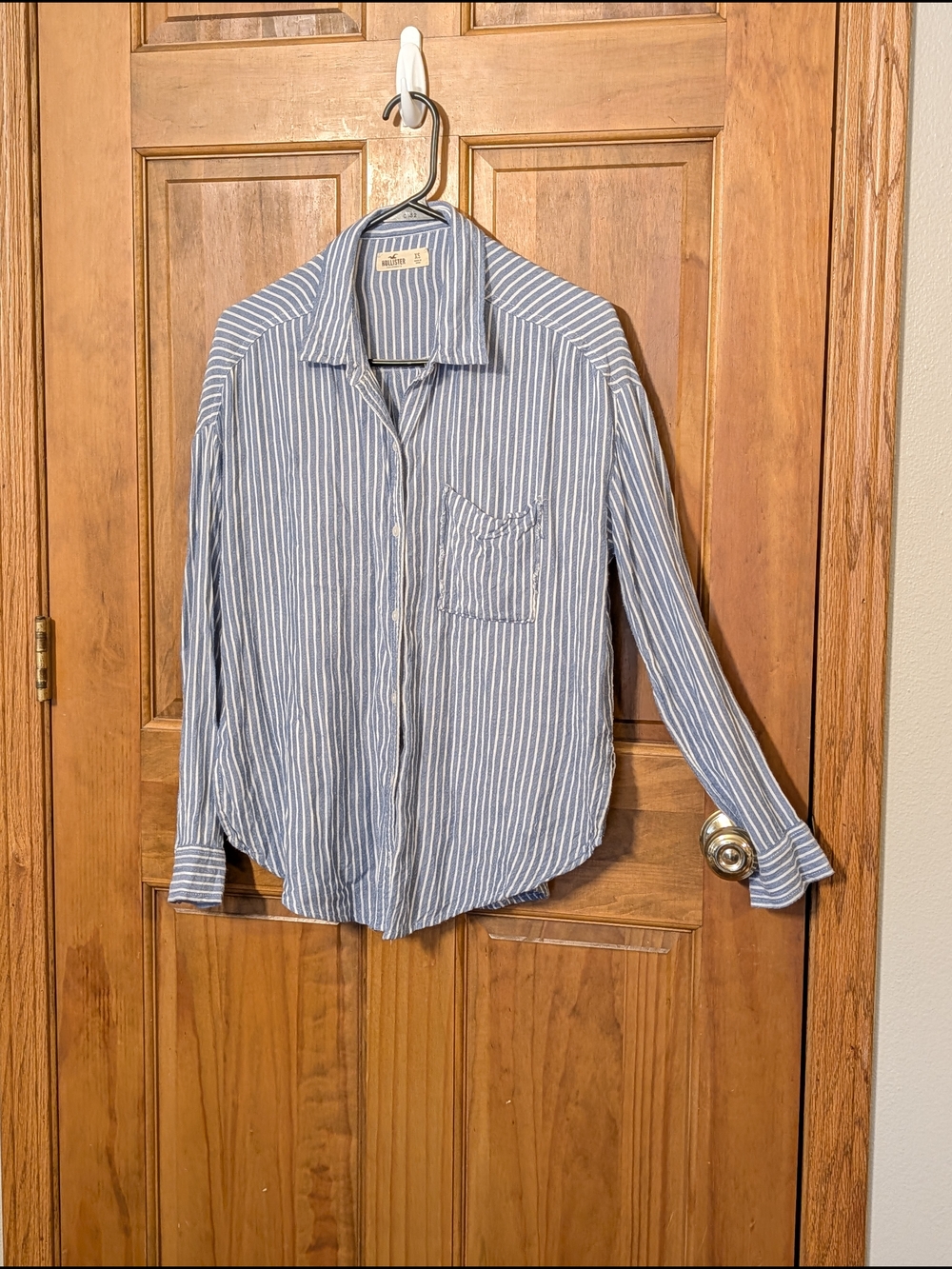 Hollister Blue and White Vertical Stripe Button-Down Shirt